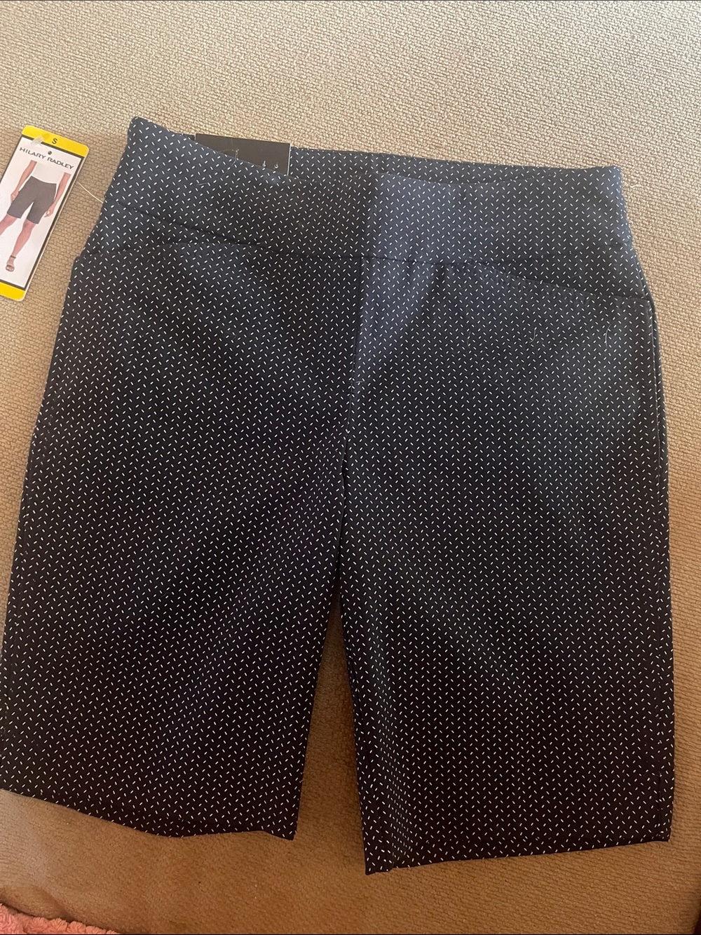 Hilary Radley Blue Bermuda Shorts with Tiny White Dot Print. Stretchy